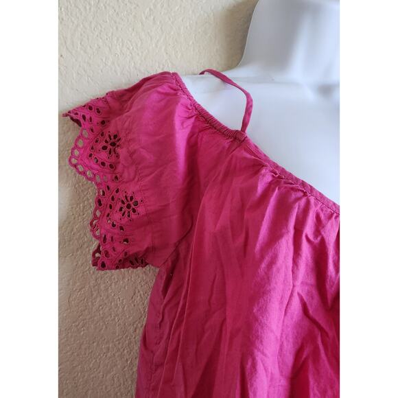 Abound Fuchsia Pink Eyelet Hem Cold Shoulder Top Large Lightweight Soft - Picture 2 of 5